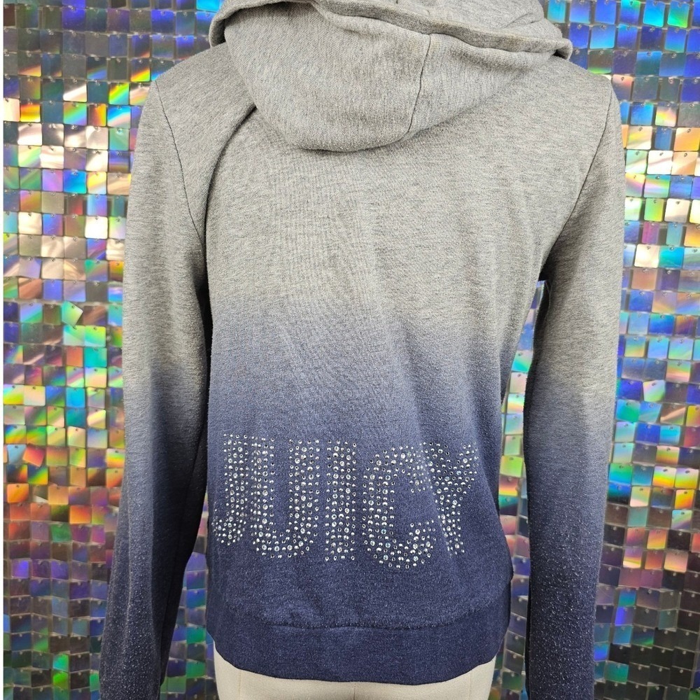 Vintage‎ Juicy Couture Ombre Y2K Rhinestone Hoodie Gray Blue Zip Up Sweatshirt S
